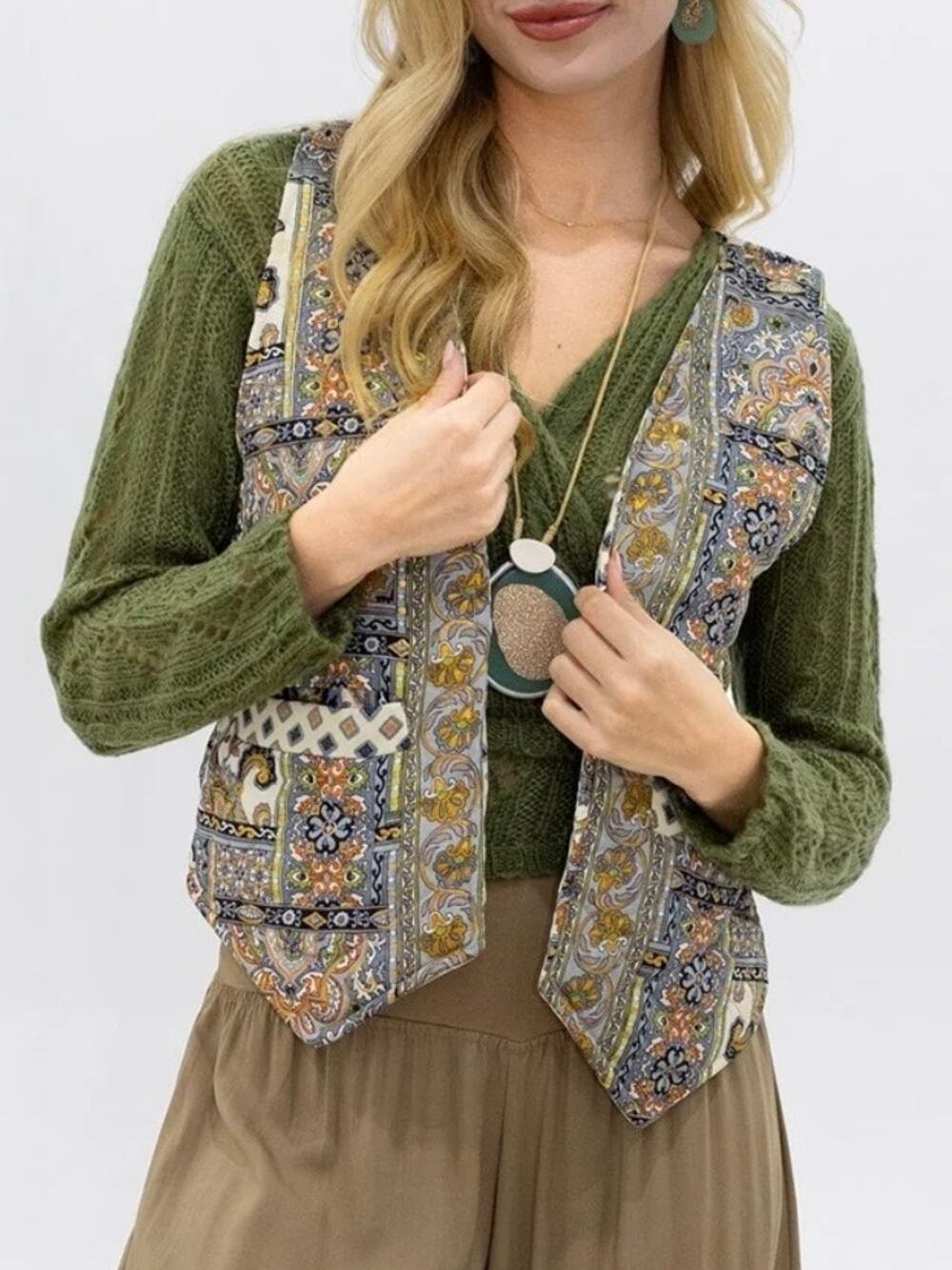 Cienna Designs Barika Reversible Quilted Vest Waistcoat Size Medium Large